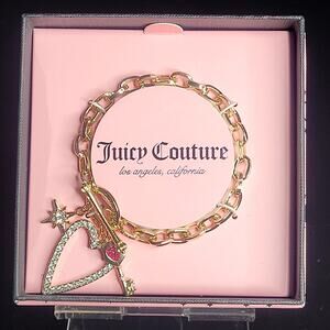 Juicy Couture Gold Chain Charm Bracelet Star‎ Heart Key Scepter Toggle NIB